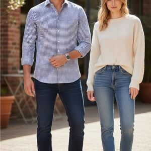 Michael Kors Blue and White Checkered Casual Button Down Shirt